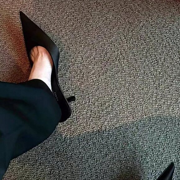 Black Satin Women's Elegant Casual Outdoor Slip-On Mules - Picture 6 of 7